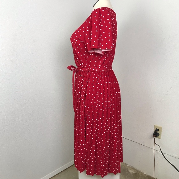 Lark + Grey Midi Dress Women’s Size L Color Red/White Pleated Skirt Polka Dot. - Picture 2 of 12